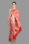 Buy_Zal From Benaras_Red Pure Katan Silk Embroidered Floral Woven Saree With Unstitched Blouse Piece _Online_at_Aza_Fashions