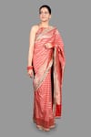 Shop_Zal From Benaras_Red Pure Katan Silk Embroidered Floral Woven Saree With Unstitched Blouse Piece _Online_at_Aza_Fashions