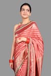 Zal From Benaras_Red Pure Katan Silk Embroidered Floral Woven Saree With Unstitched Blouse Piece _at_Aza_Fashions