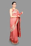 Buy_Zal From Benaras_Red Pure Katan Silk Embroidered Floral Woven Saree With Unstitched Blouse Piece 