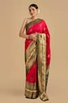 Buy_Zal From Benaras_Green Pure Katan Silk Embroidered Zari Saree With Unstitched Blouse Piece _at_Aza_Fashions