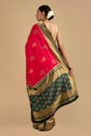 Shop_Zal From Benaras_Green Pure Katan Silk Embroidered Zari Saree With Unstitched Blouse Piece _at_Aza_Fashions