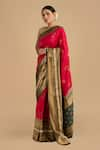 Buy_Zal From Benaras_Green Pure Katan Silk Embroidered Zari Saree With Unstitched Blouse Piece _Online_at_Aza_Fashions