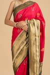 Shop_Zal From Benaras_Green Pure Katan Silk Embroidered Zari Saree With Unstitched Blouse Piece _Online_at_Aza_Fashions