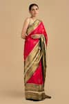 Zal From Benaras_Green Pure Katan Silk Embroidered Zari Saree With Unstitched Blouse Piece _at_Aza_Fashions