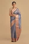 Buy_Zal From Benaras_Blue Pure Tissue Silk Embroidered Zari Work Saree With Unstitched Blouse Piece _at_Aza_Fashions