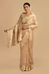 Buy_Zal From Benaras_Gold Pure Tissue Silk Pearl Handloom Saree With Unstitched Blouse Piece _at_Aza_Fashions