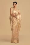 Buy_Zal From Benaras_Gold Pure Tissue Silk Pearl Handloom Saree With Unstitched Blouse Piece _Online_at_Aza_Fashions