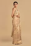 Zal From Benaras_Gold Pure Tissue Silk Pearl Handloom Saree With Unstitched Blouse Piece _at_Aza_Fashions