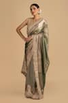 Buy_Zal From Benaras_Green Crushed Tissue Silk Embroidered Border Saree With Unstitched Blouse Piece _at_Aza_Fashions