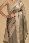 Shop_Zal From Benaras_Green Crushed Tissue Silk Embroidered Border Saree With Unstitched Blouse Piece _Online_at_Aza_Fashions