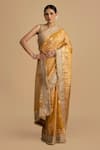 Buy_Zal From Benaras_Yellow Pure Crushed Tissue Silk Embroidered Saree With Unstitched Blouse Piece _at_Aza_Fashions