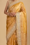 Shop_Zal From Benaras_Yellow Pure Crushed Tissue Silk Embroidered Saree With Unstitched Blouse Piece _Online_at_Aza_Fashions