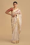 Buy_Zal From Benaras_Silver Pure Tissue Silk Scallop Border Saree With Unstitched Blouse Piece _at_Aza_Fashions