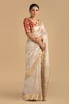 Shop_Zal From Benaras_Silver Pure Tissue Silk Scallop Border Saree With Unstitched Blouse Piece _Online_at_Aza_Fashions