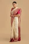 Buy_Zal From Benaras_White Kora Organza Silk Woven Border Saree With Unstitched Blouse Piece _at_Aza_Fashions