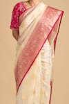 Shop_Zal From Benaras_White Kora Organza Silk Woven Border Saree With Unstitched Blouse Piece _Online_at_Aza_Fashions