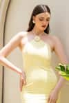 Buy_ITSISH_Yellow Banana Crepe Hand Embroidered Pearl Halter Butter Asymmetric Dress _Online_at_Aza_Fashions