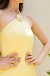 Shop_ITSISH_Yellow Banana Crepe Hand Embroidered Pearl Halter Butter Asymmetric Dress _Online_at_Aza_Fashions