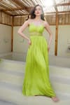 Buy_ITSISH_Green Italian Satin Plain Cutwork V-neck Misa Maxi Dress _at_Aza_Fashions