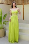 Shop_ITSISH_Green Italian Satin Plain Cutwork V-neck Misa Maxi Dress _at_Aza_Fashions