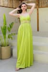 ITSISH_Green Italian Satin Plain Cutwork V-neck Misa Maxi Dress _Online_at_Aza_Fashions