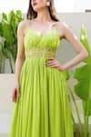 Buy_ITSISH_Green Italian Satin Plain Cutwork V-neck Misa Maxi Dress 