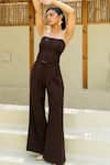 Buy_ITSISH_Brown Milano Satin Embroidered Beads Straight Mocha Corset Top With Pant _at_Aza_Fashions