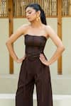 ITSISH_Brown Milano Satin Embroidered Beads Straight Mocha Corset Top With Pant _Online_at_Aza_Fashions