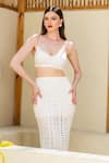 ITSISH_Off White Chinnon Plain Cutwork Plunge Riviera Top With Cutout Skirt _Online_at_Aza_Fashions