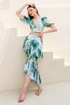 ITSISH_Green Italian Satin Printed Abstract Sweetheart Santiaga Top With Skirt _at_Aza_Fashions