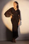 Shop_ITSISH_Black Shimmer Chiffon Plain V-neck Valetta Draped Gown _at_Aza_Fashions