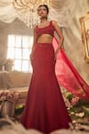 Buy_Sunita Bhandari_Red Viscose Organza Embroidered Sequin Leaf Aglow Fishcut Lehenga Set _at_Aza_Fashions