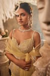 Shop_Sunita Bhandari_Yellow Viscose Organza Embroidered Sequin Eclante Peplum Top Sharara Set _at_Aza_Fashions