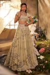 Buy_Sunita Bhandari_Green Upada And Tulle Embroidered Bead Round Enchanted Garden Floral Lehenga Set _at_Aza_Fashions