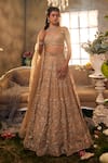 Buy_Sunita Bhandari_Gold Upada And Tulle Embroidered Sequin Leaf Hour Lehenga Set _at_Aza_Fashions