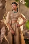 Buy_Sunita Bhandari_Beige Pure Organza Embroidered Pearl Round Incandescene Cape Sharara Set _Online_at_Aza_Fashions