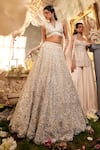 Buy_Sunita Bhandari_Ivory Upada And Tulle Embroidered Bead V Neck Lumina Lehenga Set _at_Aza_Fashions