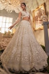 Shop_Sunita Bhandari_Ivory Upada And Tulle Embroidered Bead V Neck Lumina Lehenga Set _at_Aza_Fashions