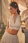 Buy_Sunita Bhandari_Ivory Upada And Tulle Embroidered Bead V Neck Lumina Lehenga Set _Online_at_Aza_Fashions