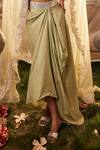 Sunita Bhandari_Green Pure Silk Embroidered Pearl Round Mystique Cape Draped Skirt Set _Online_at_Aza_Fashions