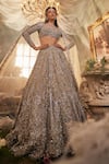 Buy_Sunita Bhandari_Beige Pure Upada Silk Embroidered Sequin Round Starlit Lehenga Set _at_Aza_Fashions