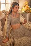 Shop_Sunita Bhandari_Beige Pure Upada Silk Embroidered Sequin Round Starlit Lehenga Set _Online_at_Aza_Fashions