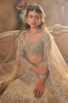 Sunita Bhandari_Beige Pure Upada Silk Embroidered Sequin Round Starlit Lehenga Set _at_Aza_Fashions