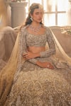 Buy_Sunita Bhandari_Beige Pure Upada Silk Embroidered Sequin Round Starlit Lehenga Set 