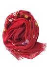 Shop_Pashma_Red Floral Bordeaux Wildflowers Silk Cashmere Scarf _at_Aza_Fashions