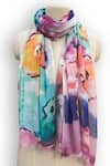 Buy_Pashma_Blue Floral Daisy Pattern Silk Cashmere Scarf _at_Aza_Fashions