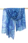 Shop_Pashma_Blue Paisley Floral Motif Pattern Silk Cashmere Scarf _at_Aza_Fashions