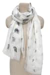 Buy_Pashma_White Elephant Motif Pattern Scarf _at_Aza_Fashions