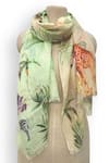 Buy_Pashma_Green Flora And Fauna Linen Scarf _at_Aza_Fashions